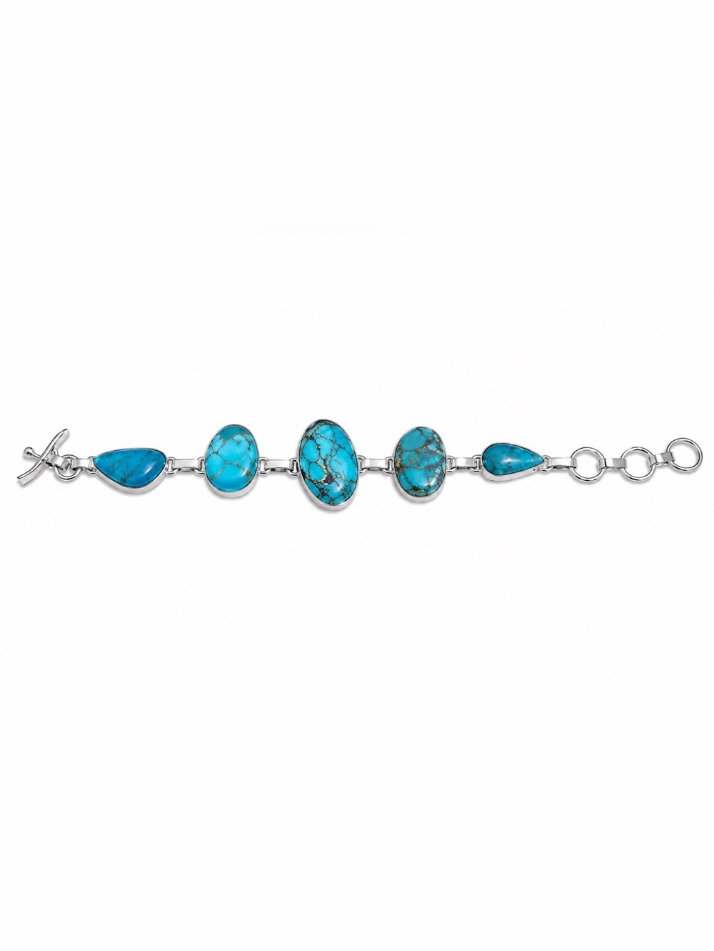 Najavo Turquoise Stone Link Bracelet - Blue Silver Finish
